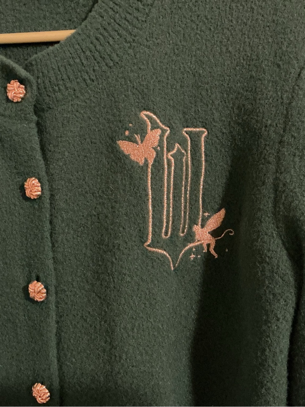 Wicked Paul Tazewell Cardigan Sweater L Emerald Green Gold Embroidered Button Oz - Picture 2 of 6